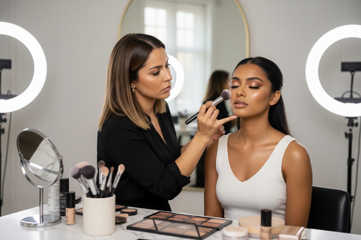 erfectly blended, luminous skin and defined features for party perfection, indian skin, Artist at work